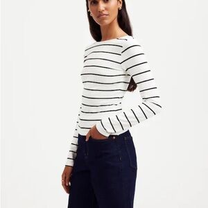 Madewell Black and White Long-Sleeve Scoopback Tee